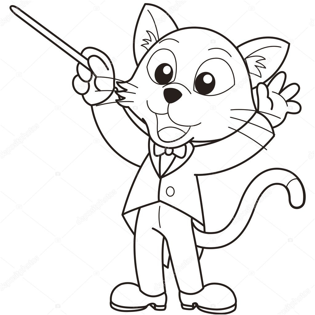 stock illustration cartoon cat music conductor