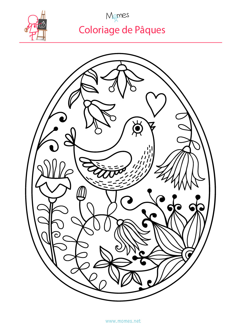 Coloriage de l oeuf de Paques a l oiseau