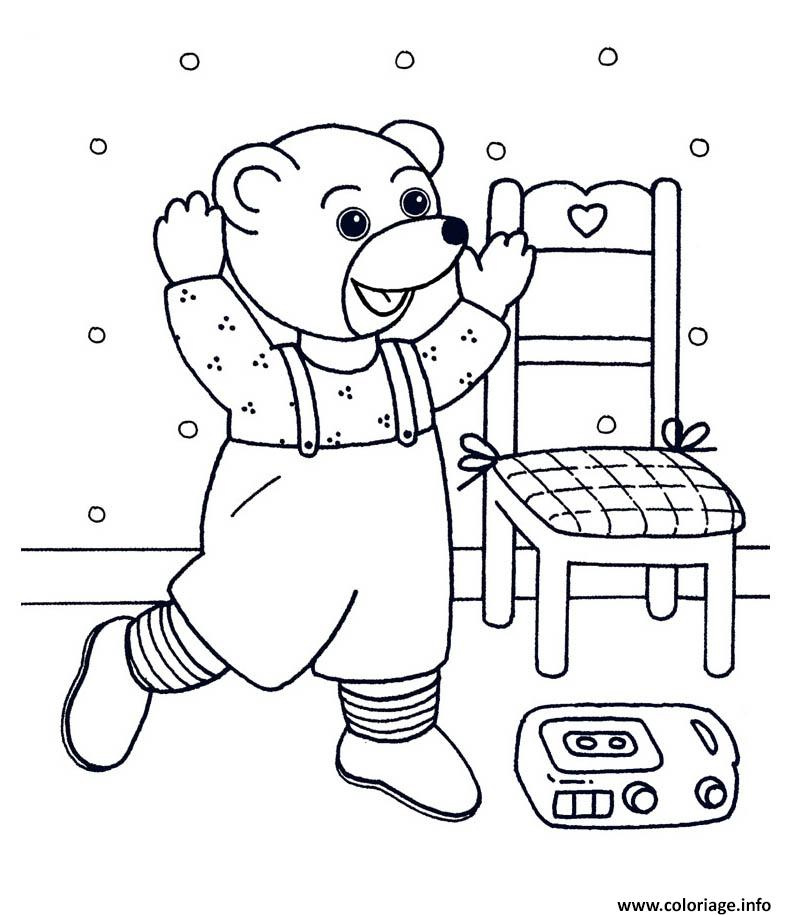 petit ours brun ecoute la musique et danse coloriage