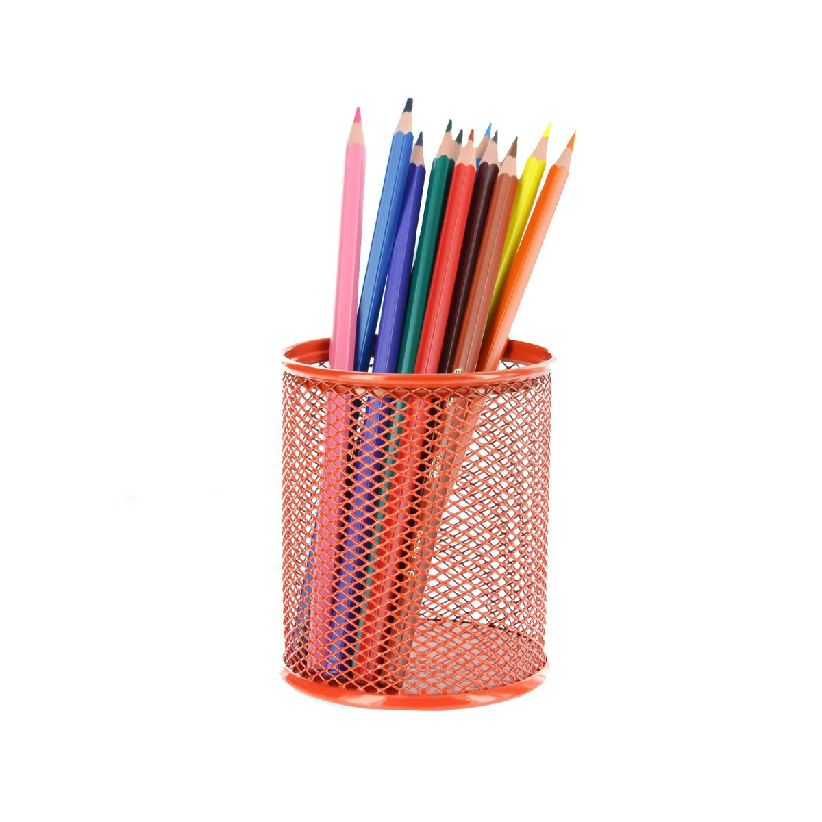 34 pot a crayons en maille metallique rouge orange