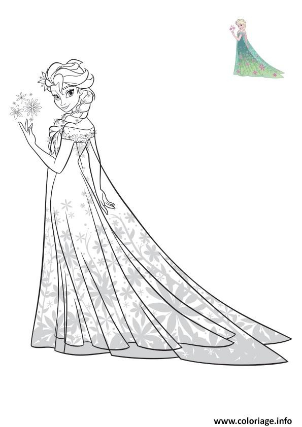elsa reine des neiges robe exotique disney coloriage
