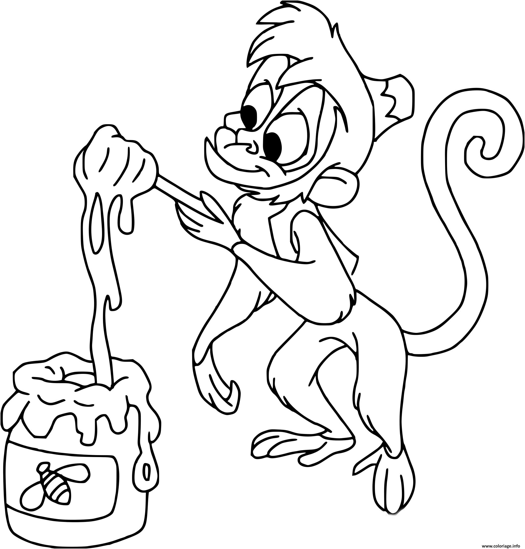 abu le singe de aladdin aime le miel coloriage dessin