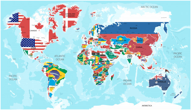 illustration carte du monde avec des drapeaux de tous les pays