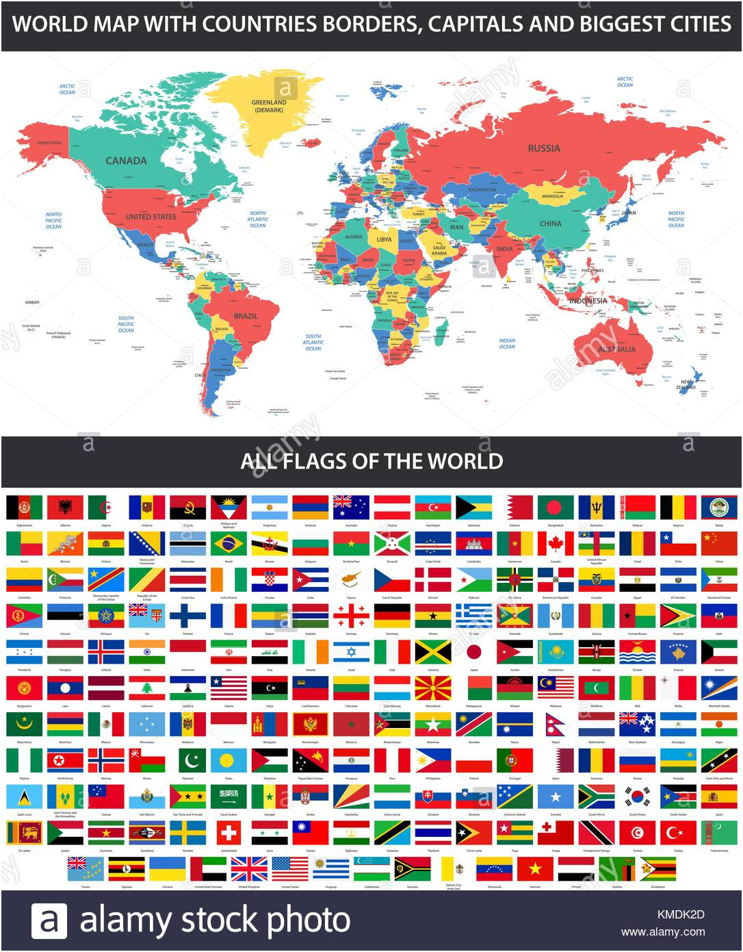 photo image tous les drapeaux du monde par ordre alphabetique et detaillees carte du monde avec les frontieres les pays les grandes villes