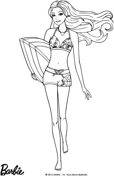 coloriage barbie a la plage