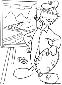 printable disney donald duck painting a picture coloring pages