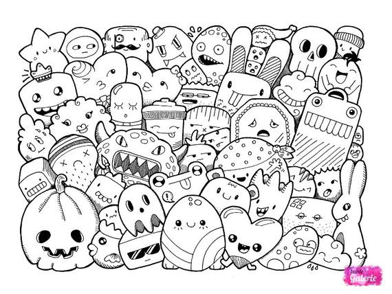 3 doodle monster coloring pages