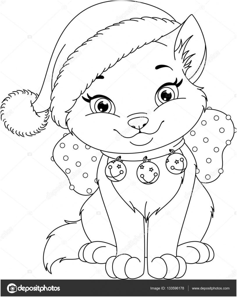 stock illustration christmas cat coloring page