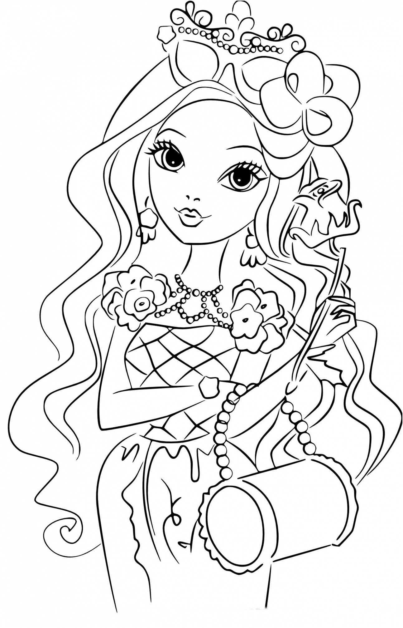 une jeune fille belle avec une couronne de fleurs sur sa tete within coloriage jolie fille