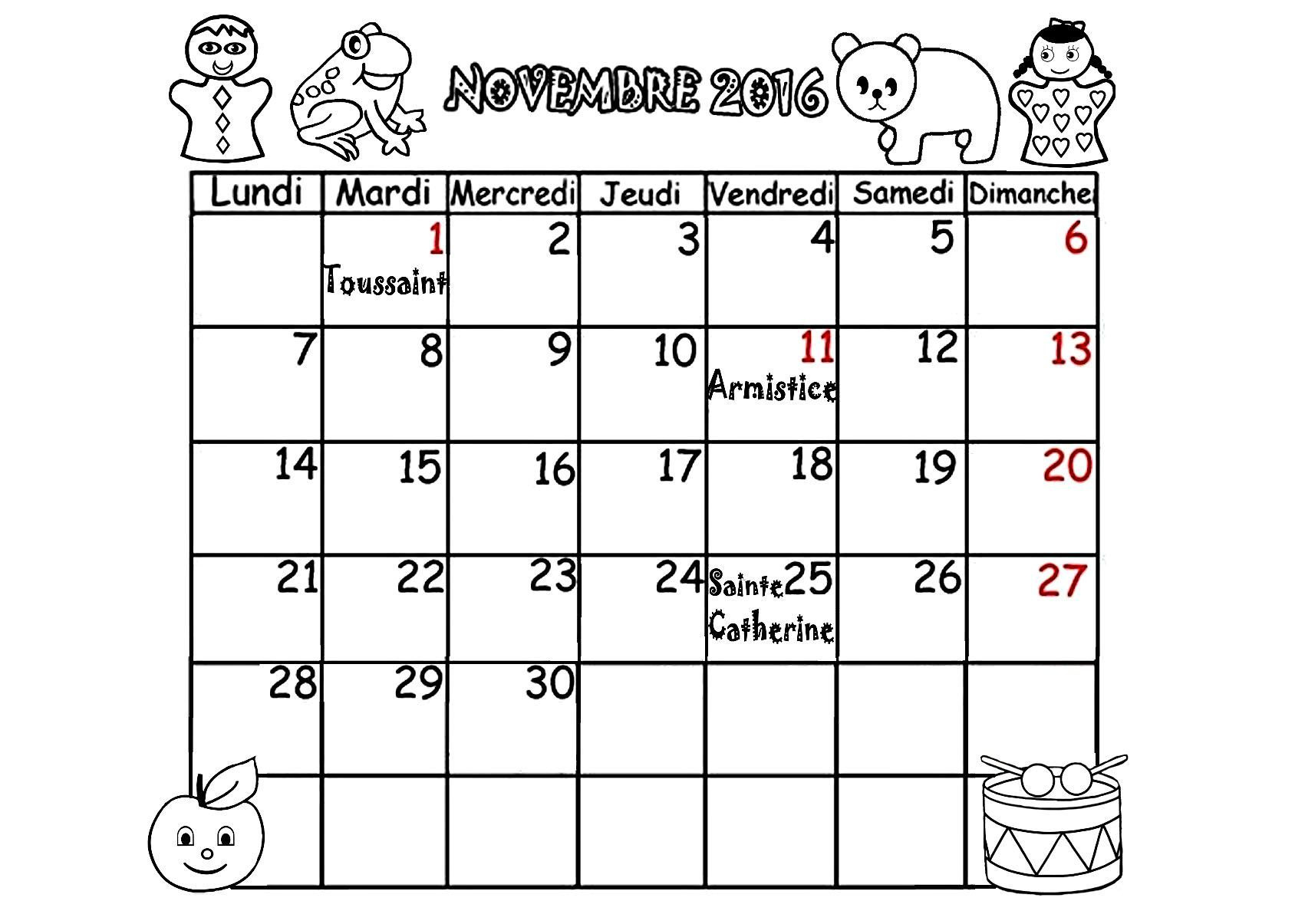 4144 calendrier 2016 mois septembre octobre novembre decembre