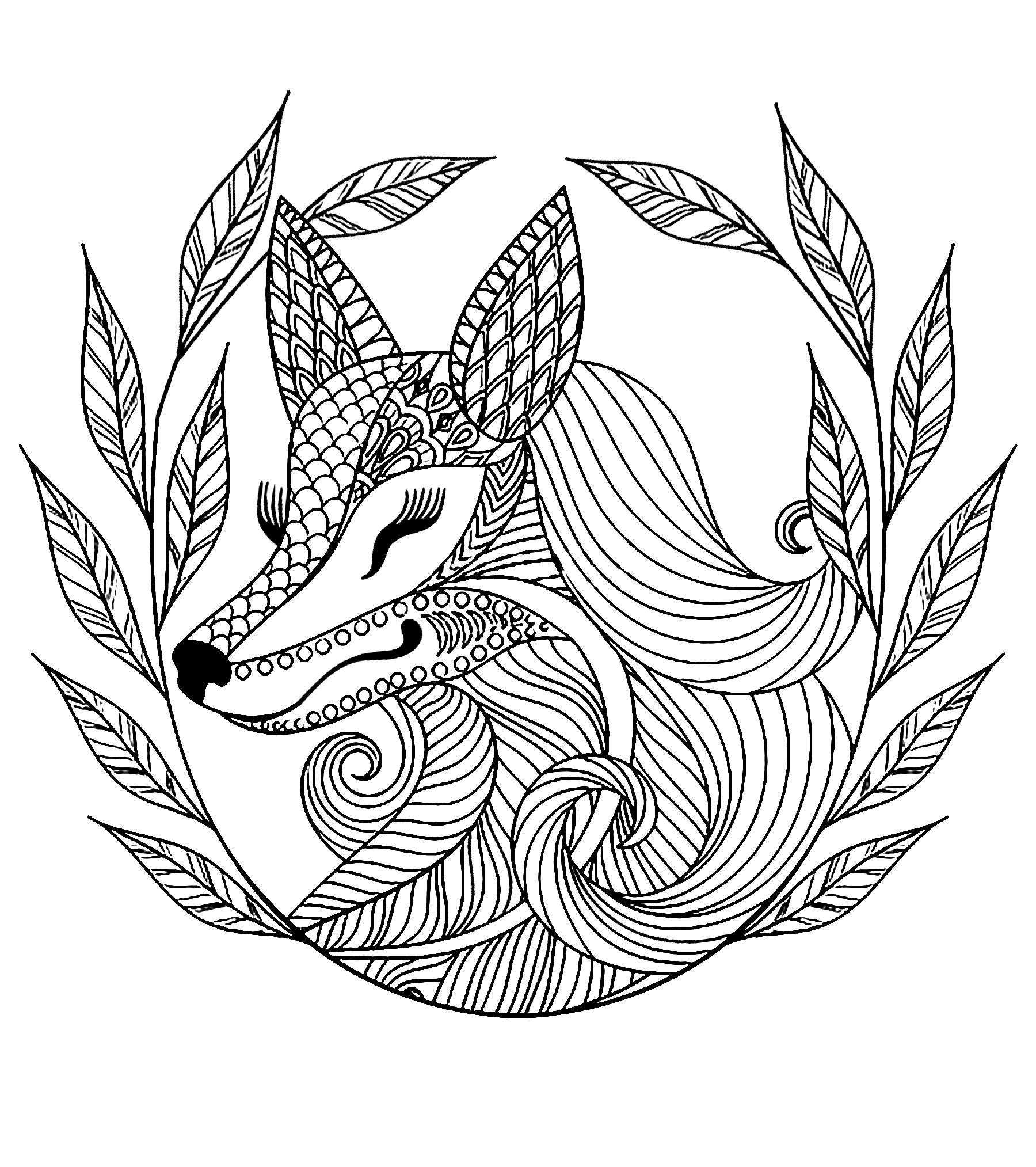 image=animals coloring page fox and leaves 1