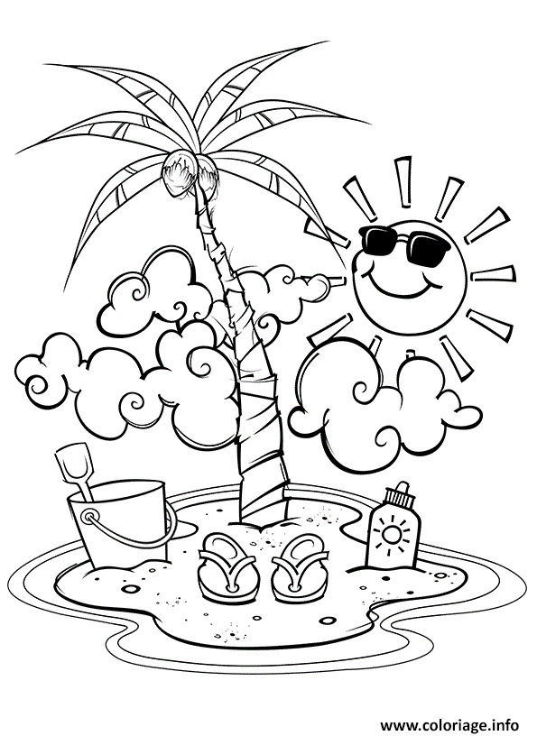 ile soleil palmier plage vacance ete coloriage dessin