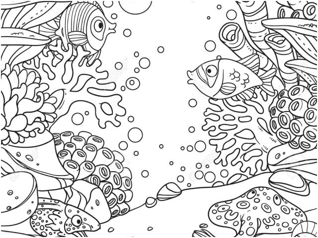 coloriage fond sous marin monde sous marin avec coraux anemones mur¨nes et rampe sur fond