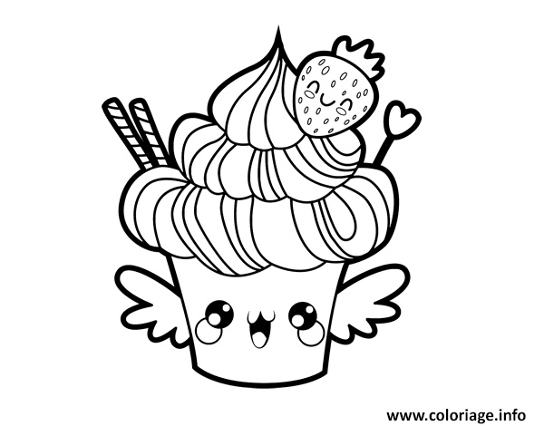 cupcake kawaii au fraise food coloriage dessin