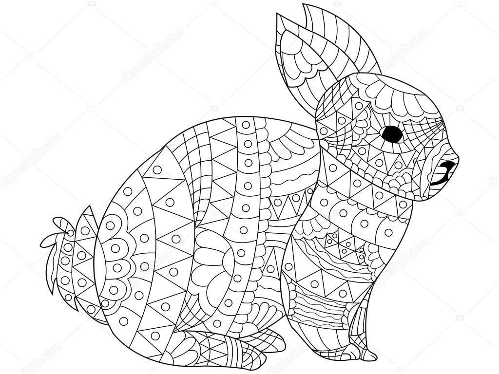 stock illustration rabbit coloring vector for adults