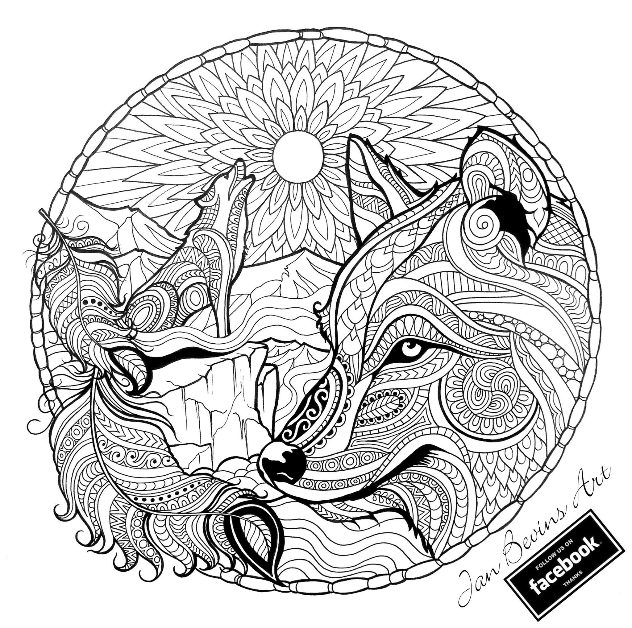 coloriage mandala loup vm95