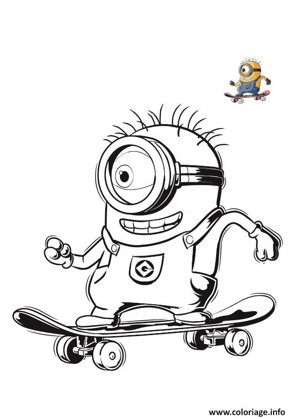 minion sur un skate board coloriage dessin