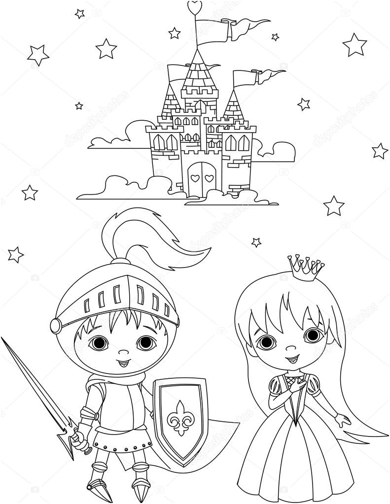 stock illustration me val knight and princess coloring