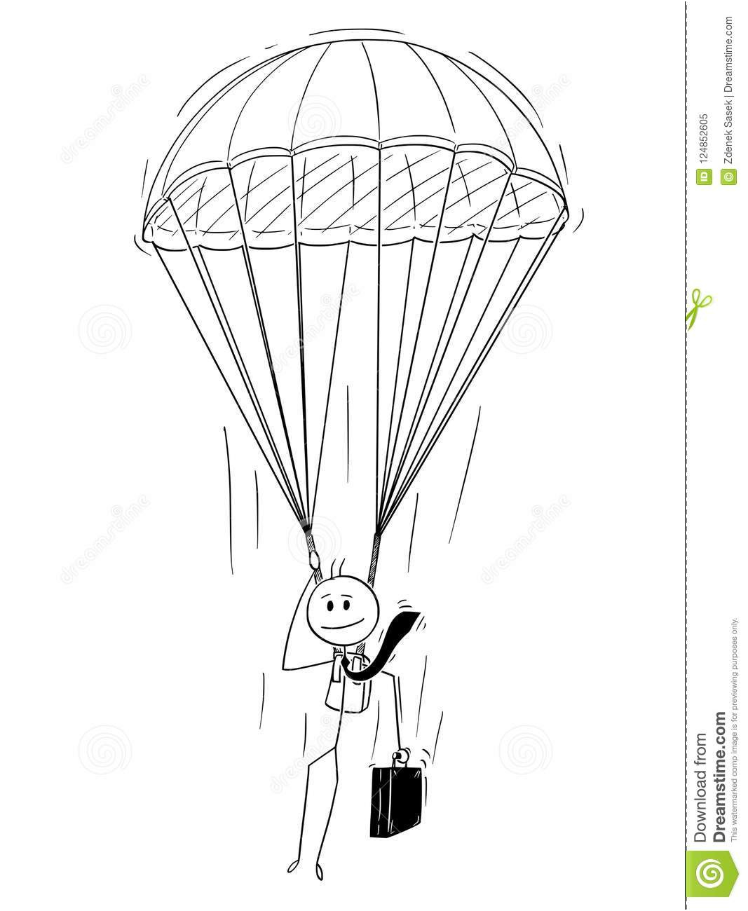 cartoon stick drawing conceptual illustration skydiver parachutist businessman parachute cartoon skydiver businessman image
