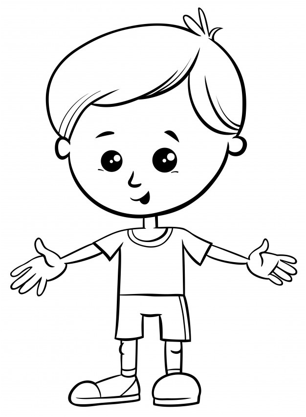illustration dessin anime noir blanc du livre coloriage mignon petit garcon personnage