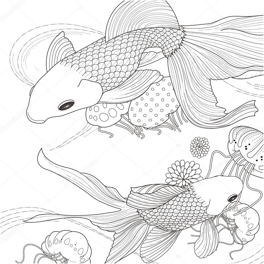 stock illustration adorable golden fish coloring page