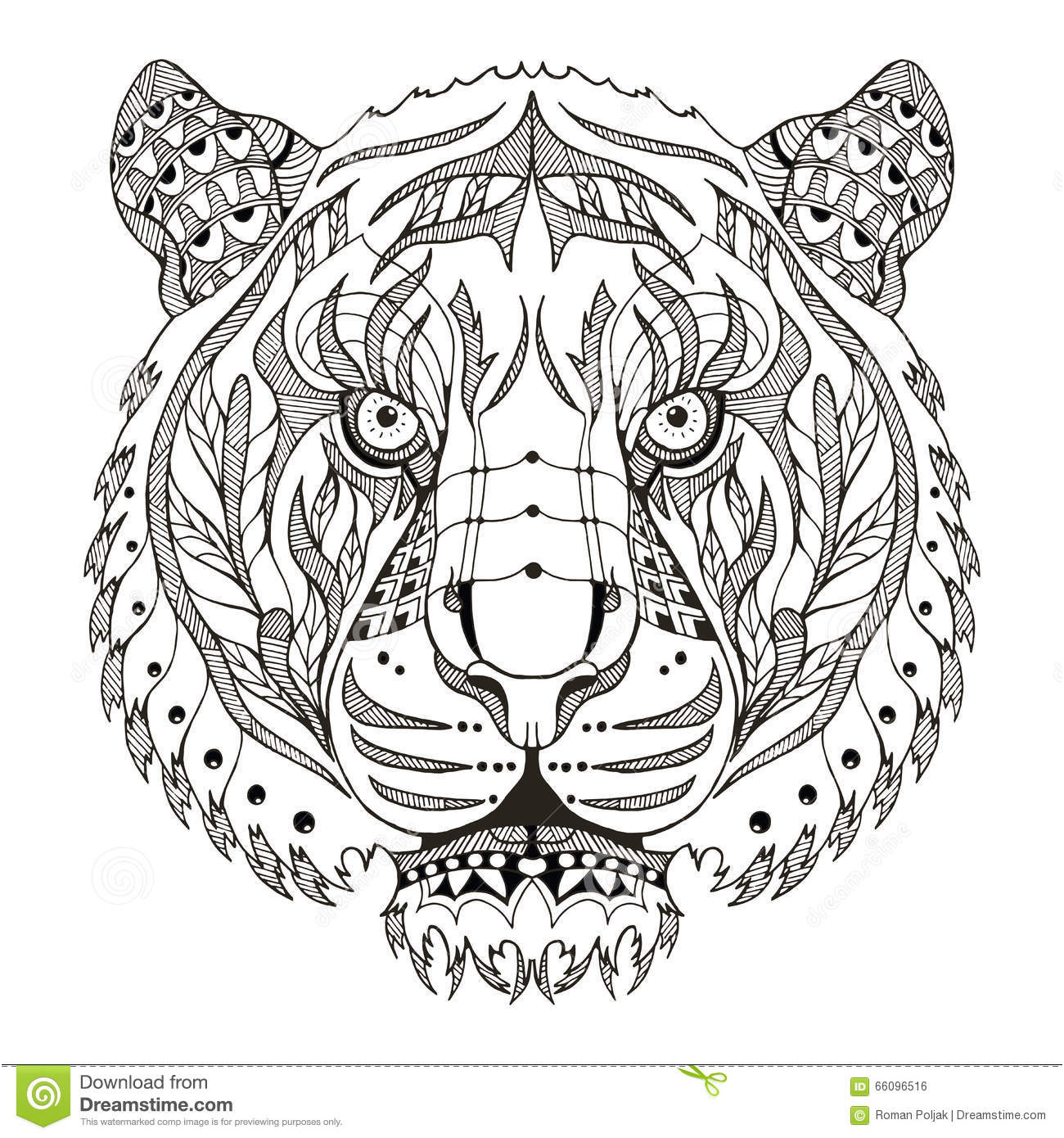 stock illustration tiger head zentangle stylized vector illustration pattern fr freehand pencil hand drawn zen art lace print t shirts covers image