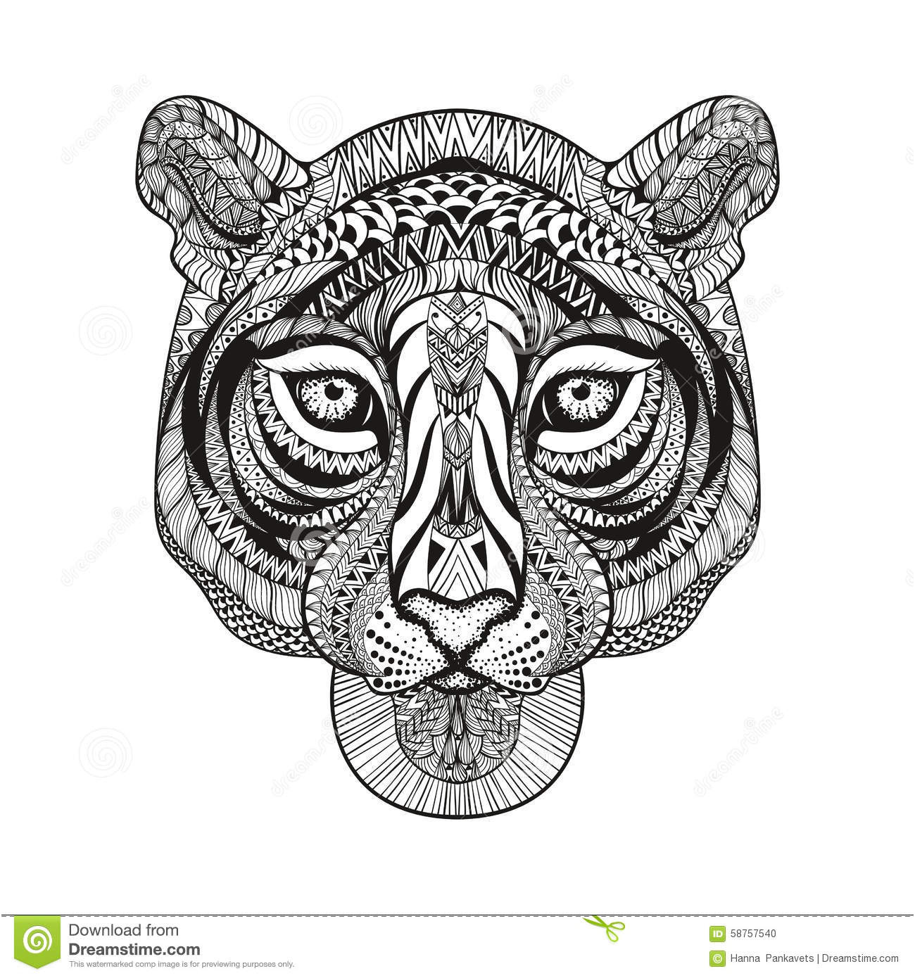 stock illustratie zentangle gestileerd tijgergezicht hand rokken krabbelvector image