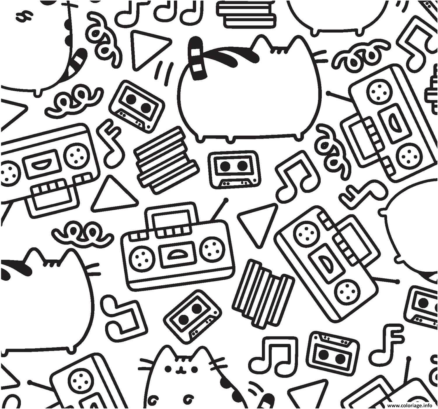 pusheen music pattern adult coloriage dessin