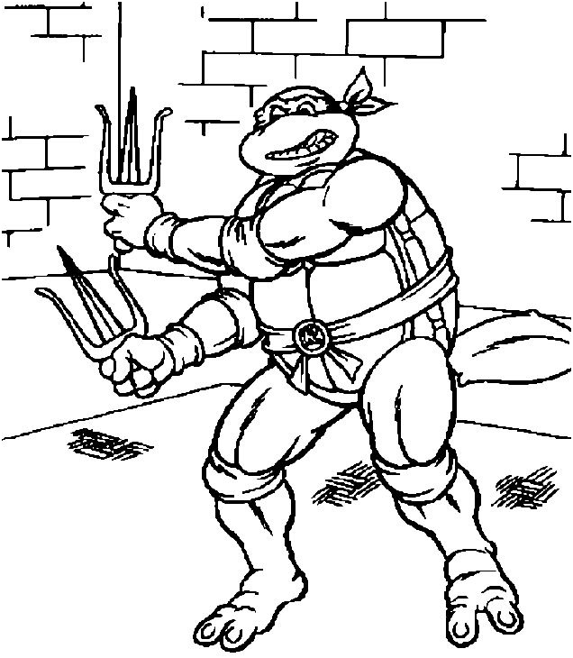 coloriage la tortue ninja et ses armes