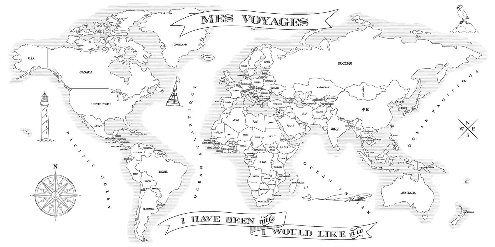 carte du monde a colorier