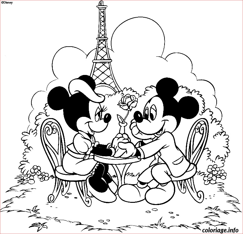 mickey et minnie en amoureux a paris coloriage dessin 7816