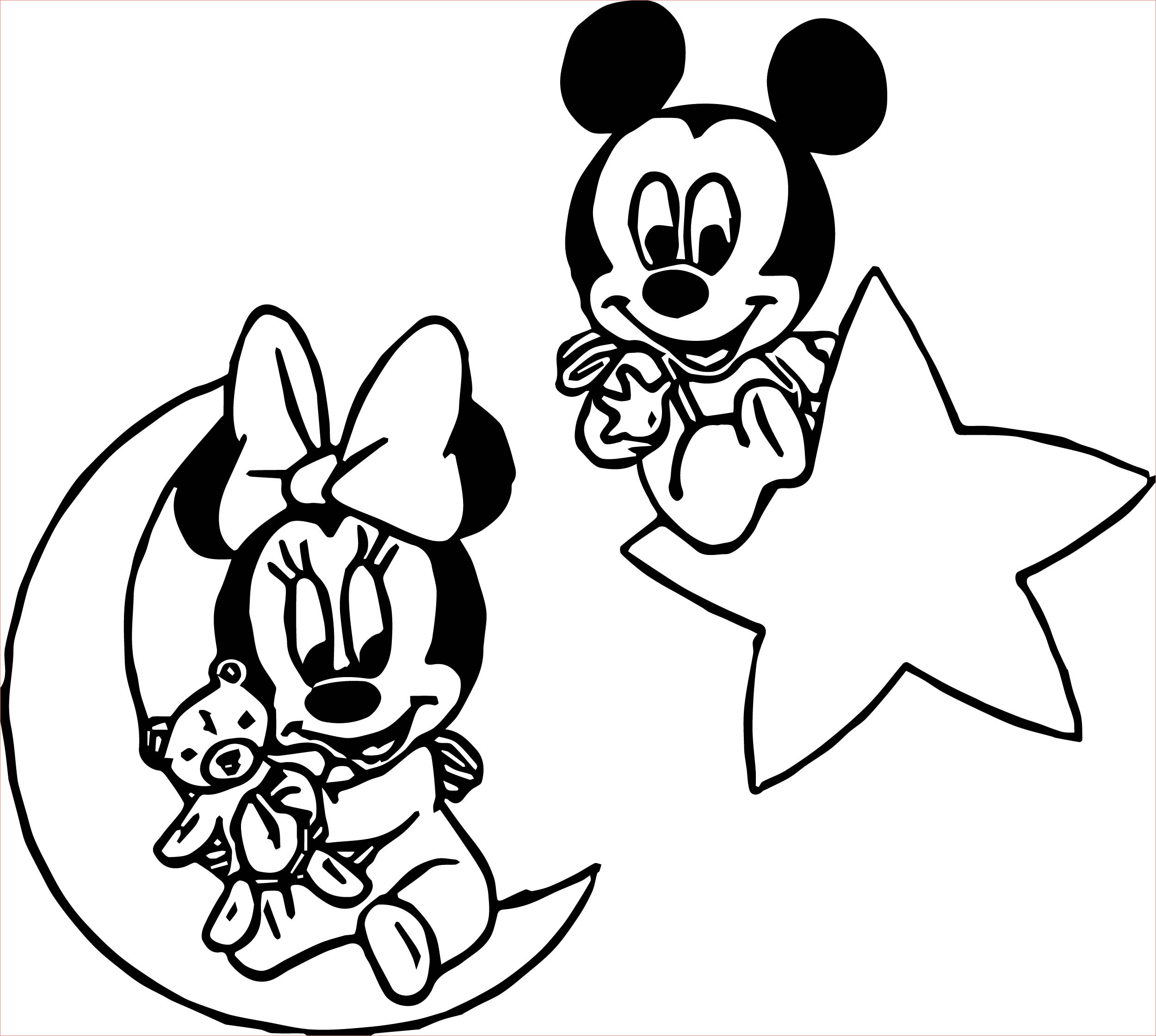baby mickey minnie moon star coloring page