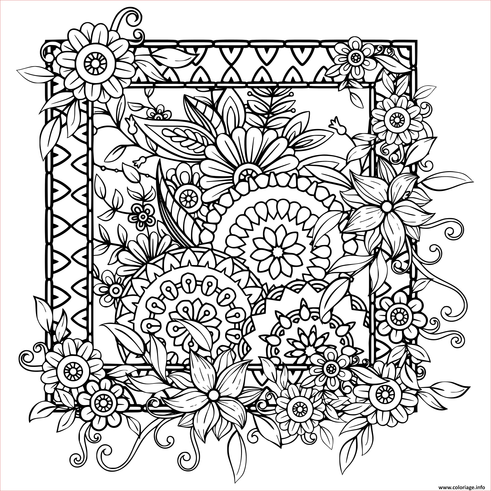 adultes avec des fleurs motif noir et blanc doodle couronne floral mandala bouquet line coloriage