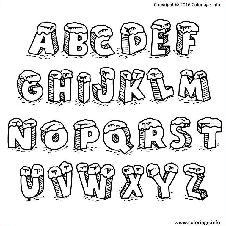 alphabet noel lettres avec neige coloriage