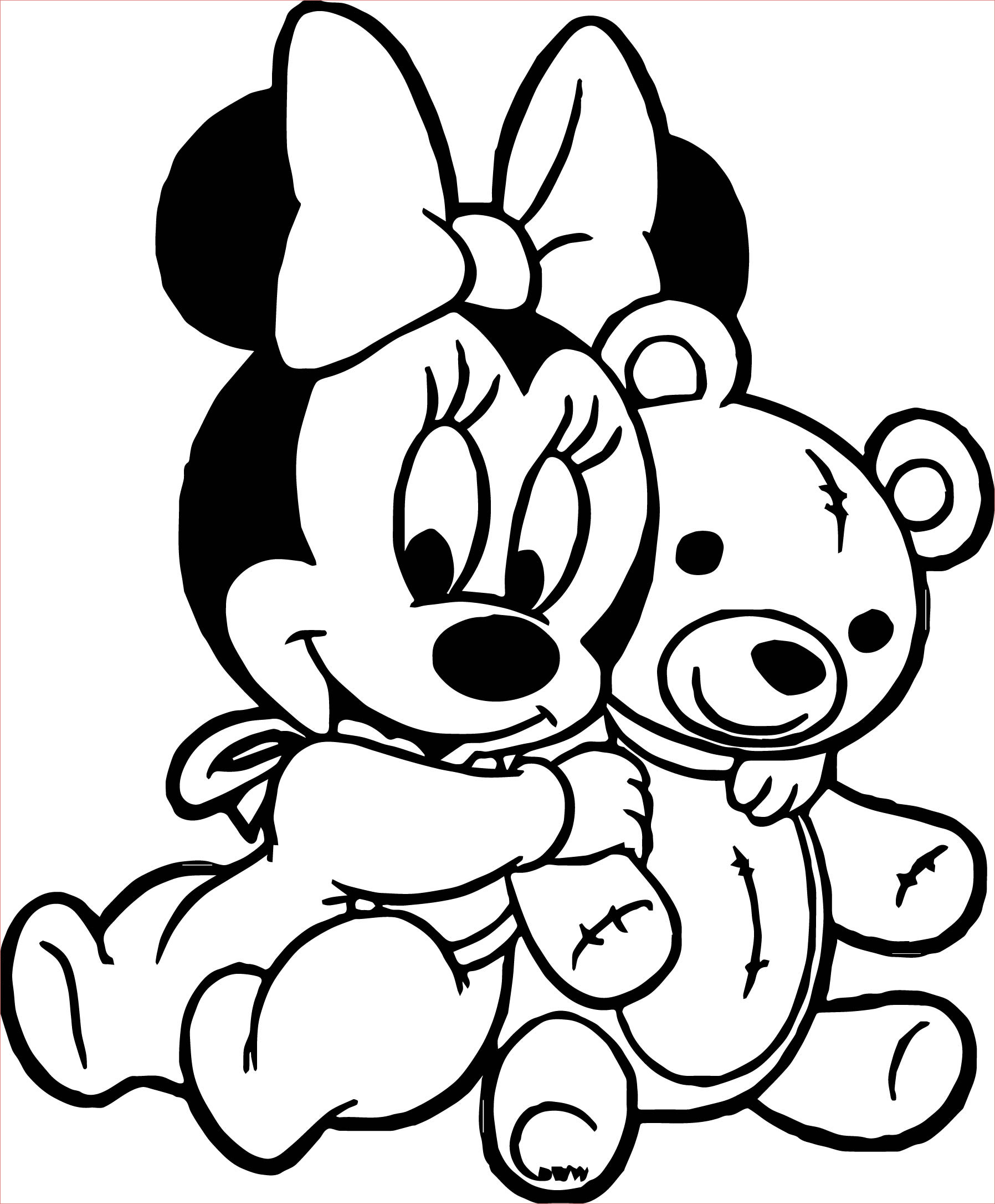 baby mickey minnie playing bear toy coloring page