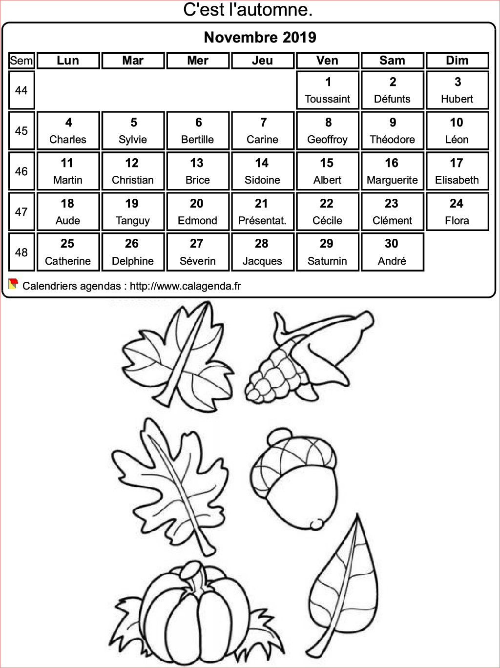 coloriage calendrier 2019