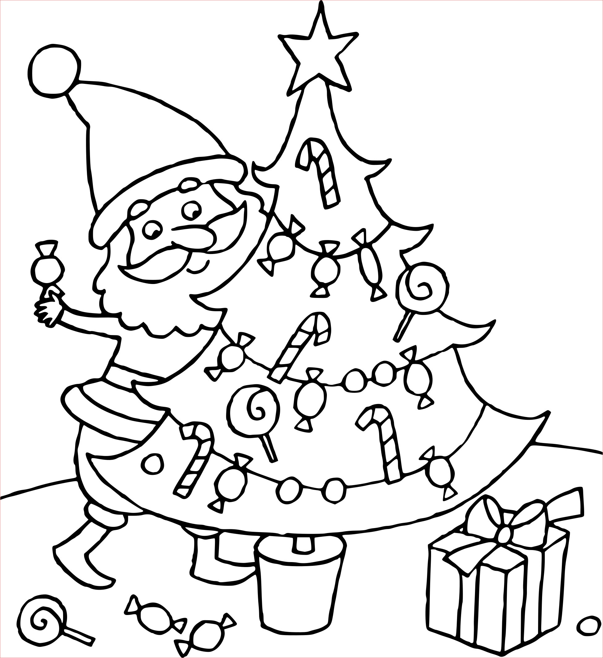 coloriage sapin de noel et pere noel