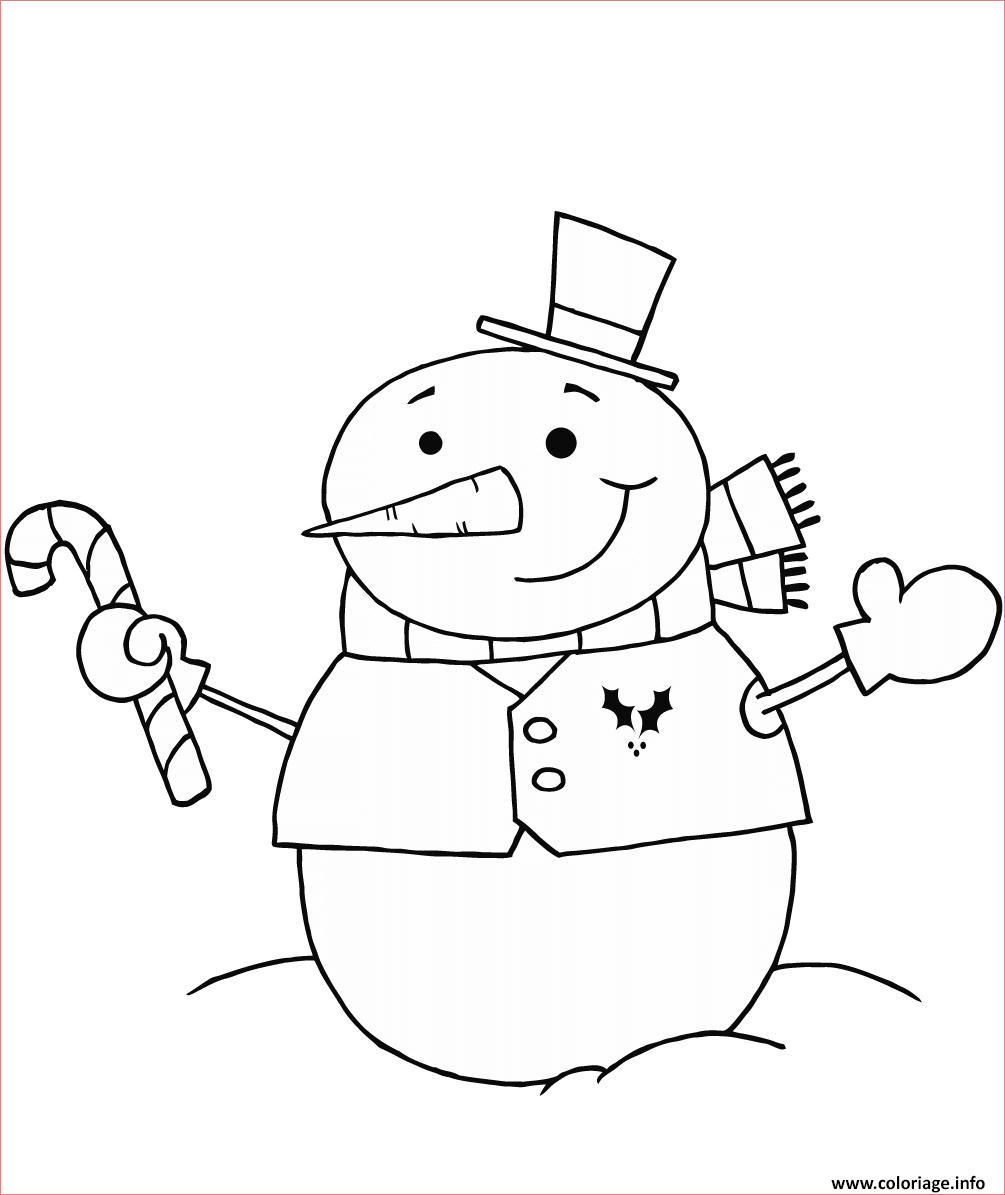 bonhomme de neige avec une canne de noel coloriage dessin