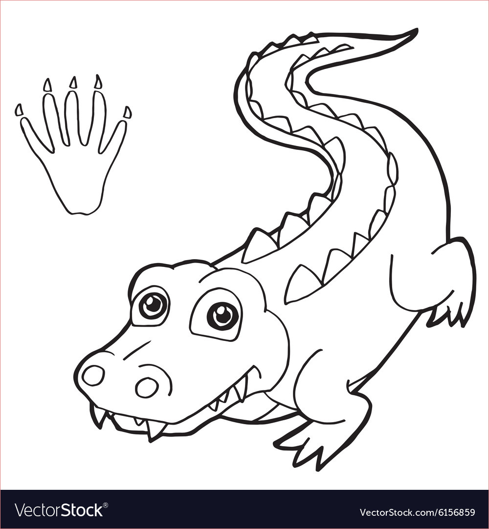 paw print with crocodile coloring page vector