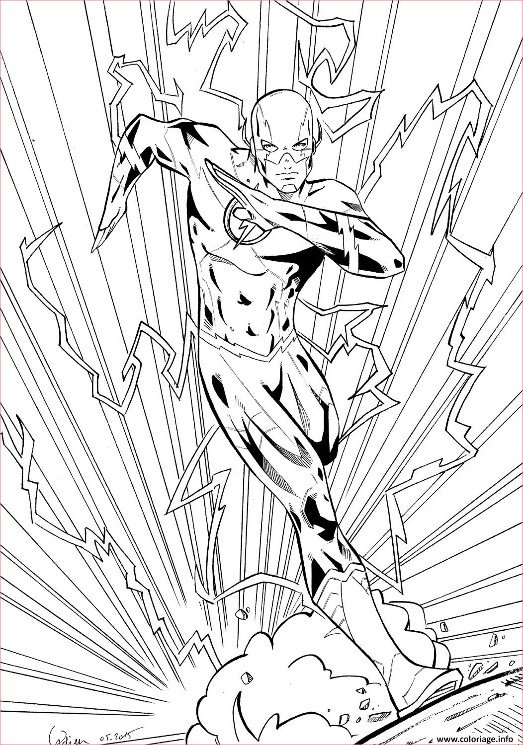 flash super heros en mode electrique coloriage