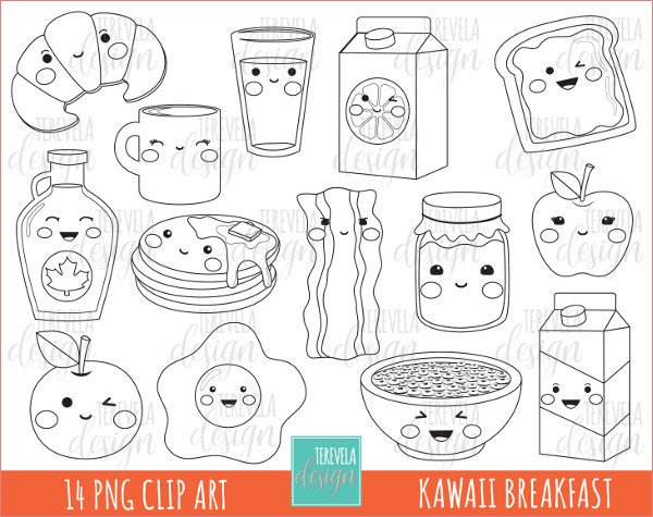 50 sale kawaii breakfast digital stamp