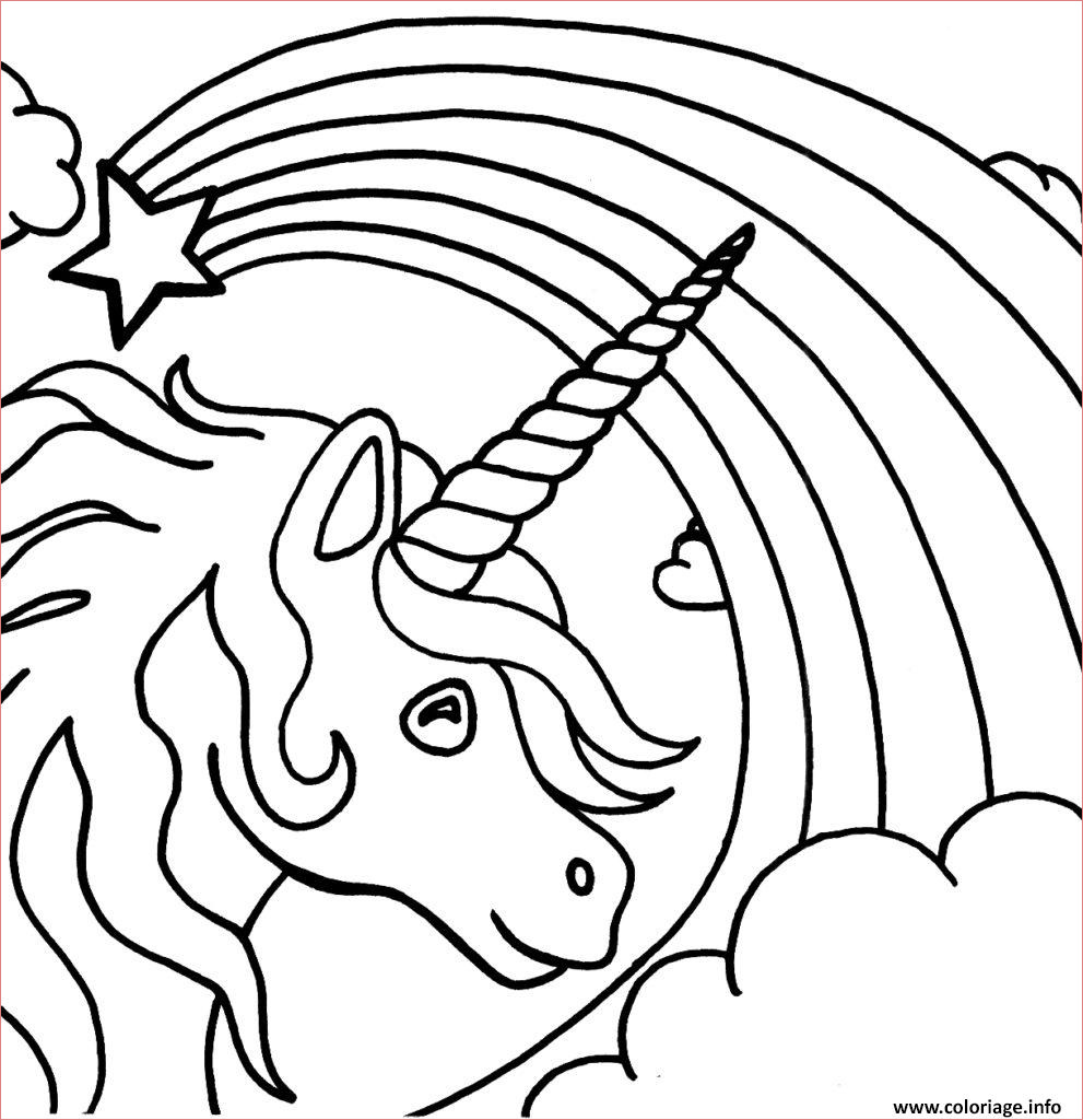 arc en ciel avec licorne etoile coloriage