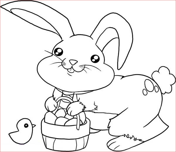 cute little bunny with a basket of eggs coloring page