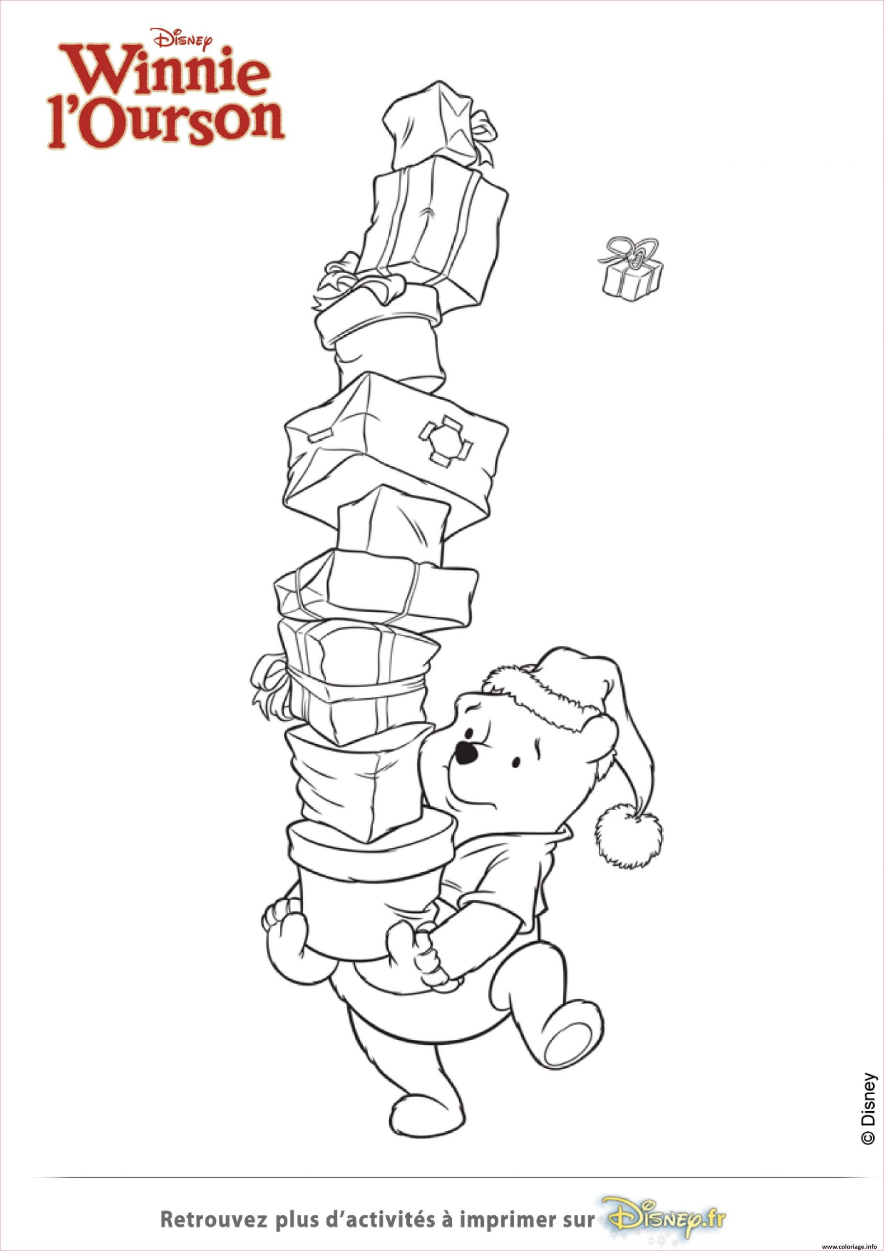 winnie ourson et la pile de cadeaux coloriage