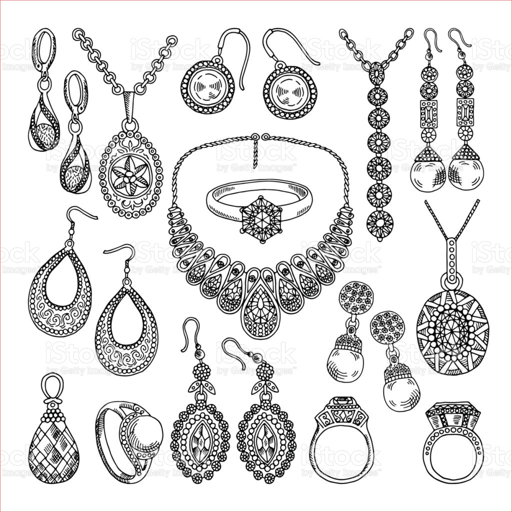 golden and silver jewelry different diamonds and crystals hand drawing illustrations gm