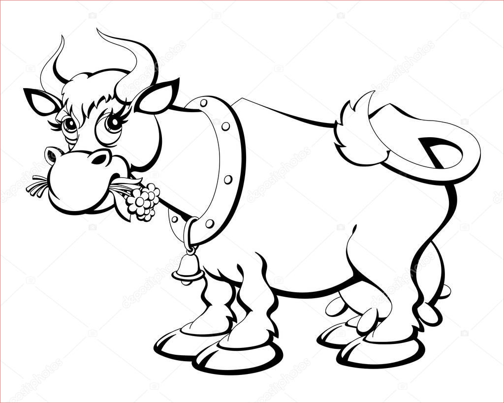 stock illustration coloring book cartoon cow chewing