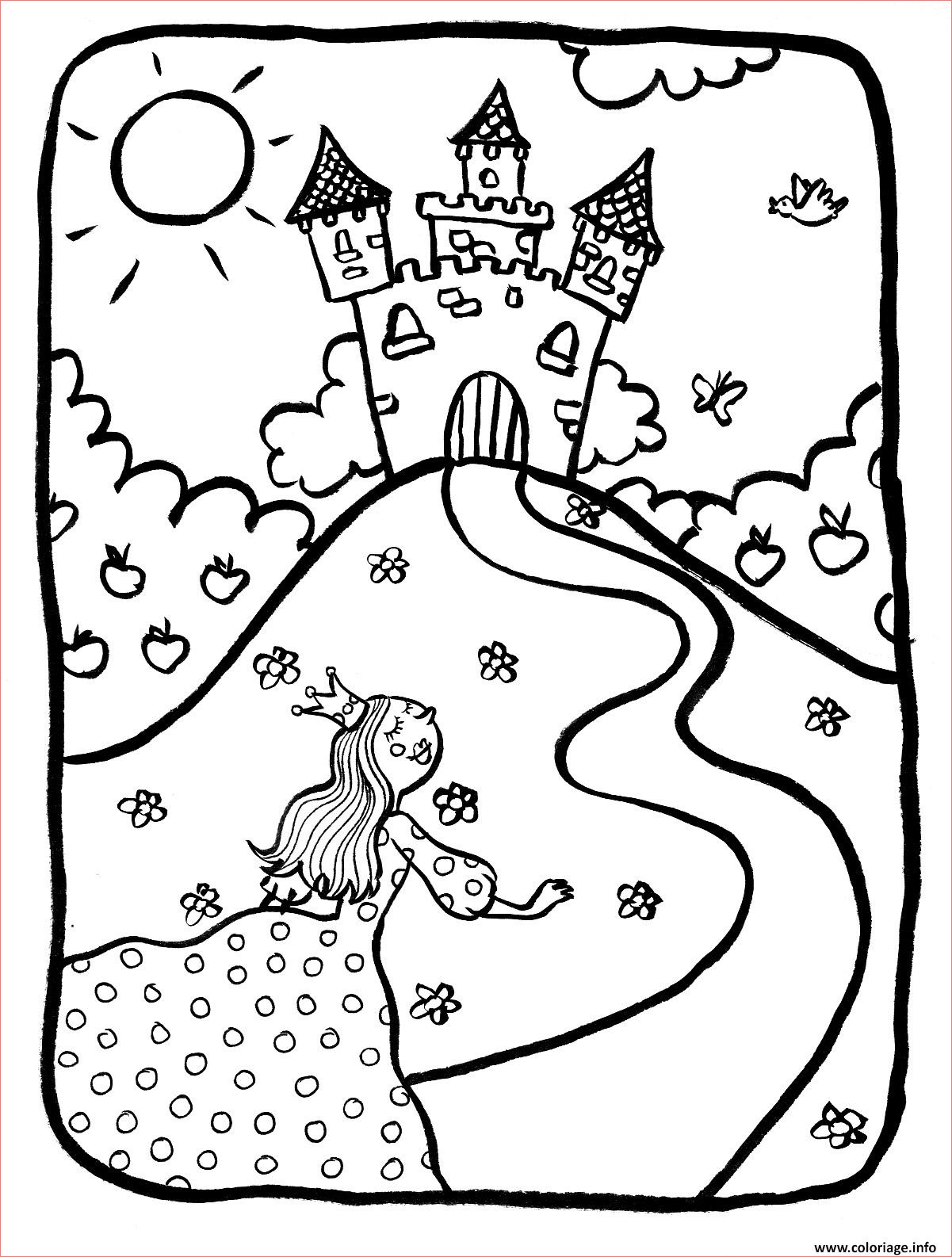 coloriage licorne princesse chateau