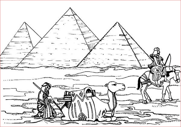 egyptian passing in front of pyramid coloring page