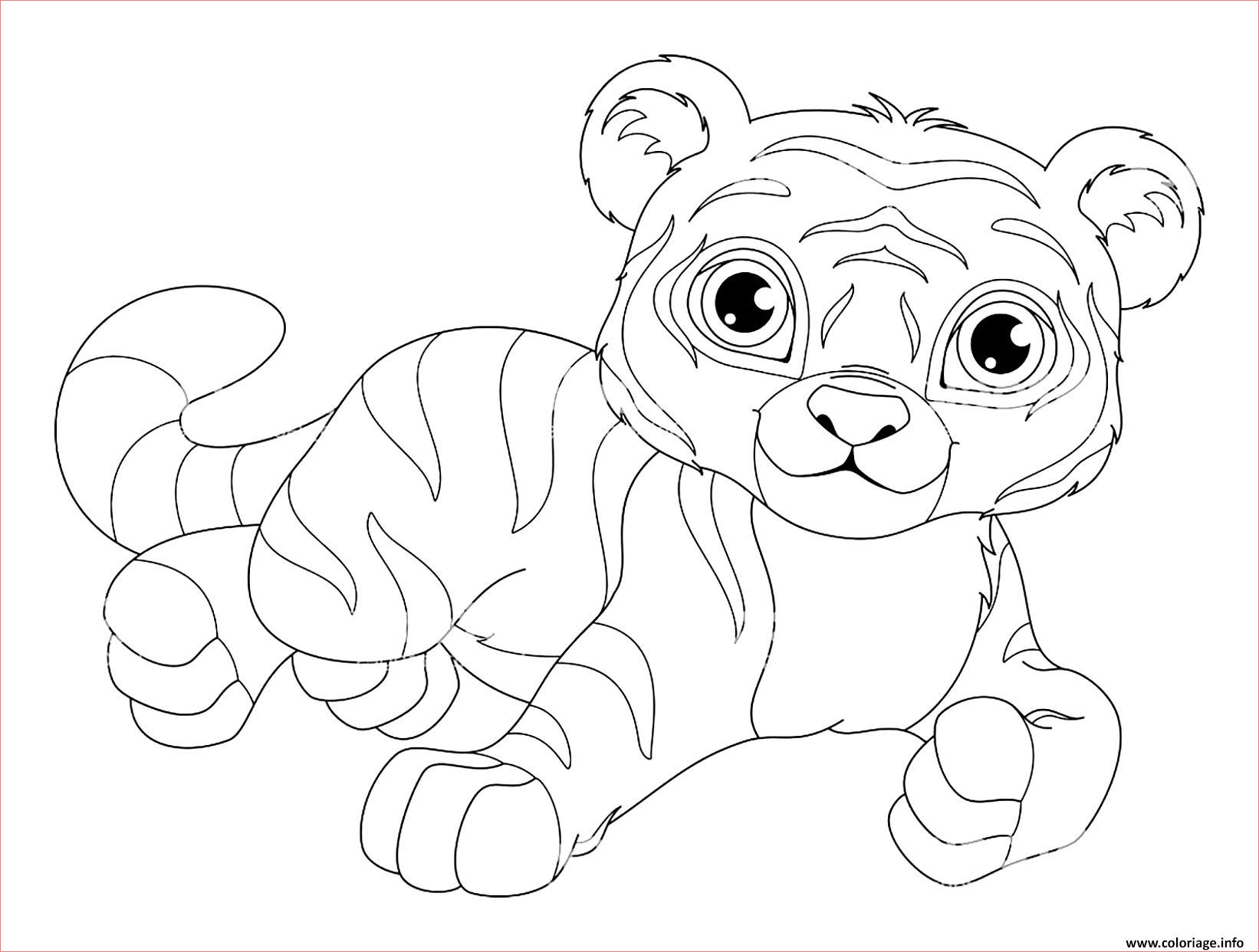 tigre kawaii mignon avec de superbe yeux coloriage