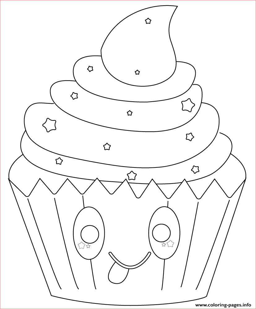 kawaii cupcake with stars printable coloring pages book